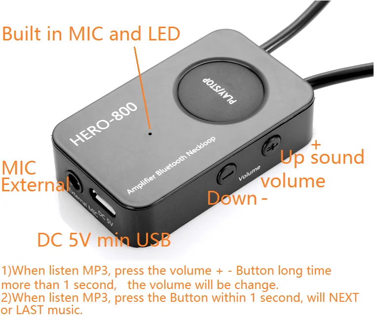 EDIMAEG 4.5W Powerful Amplifier Bluetooth NeckLoop for Hearing Aid and Wireless earpiece with T-Coil Answering Cellphon