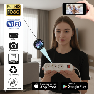 1080P  UHD WiFi Hidden camera disguised as a three-pronged electrical connector