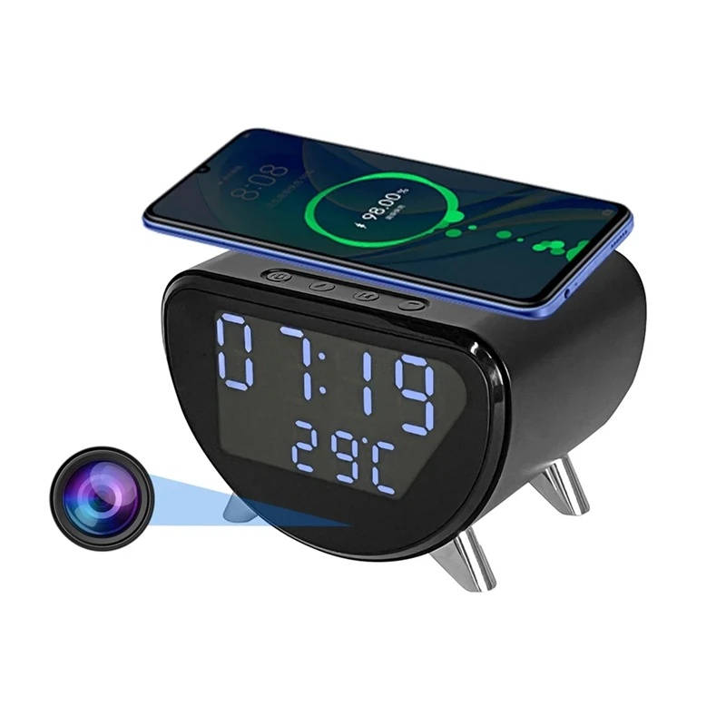 Multifunctional Alarm Clock Temperature Clock Wireless Charger LED Mobile Phone Three in One Wireless Charger-HGSW