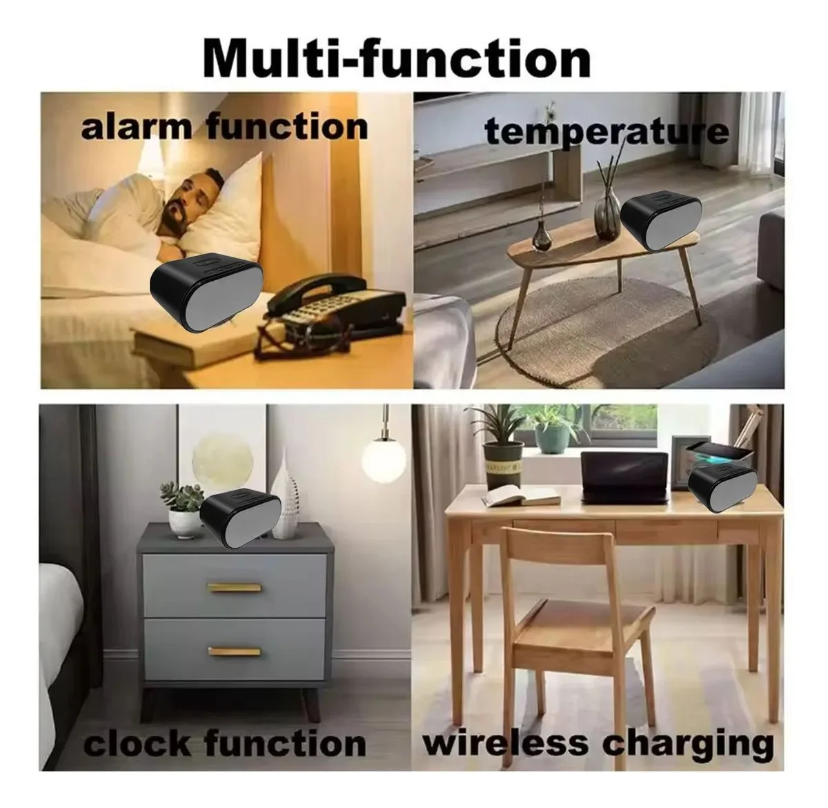 4K UHD WiFi6 Alarm Clock Camera with Wireless Charger Mini AI Human Detection Temperature Display Camcorders With 32GB SD Card