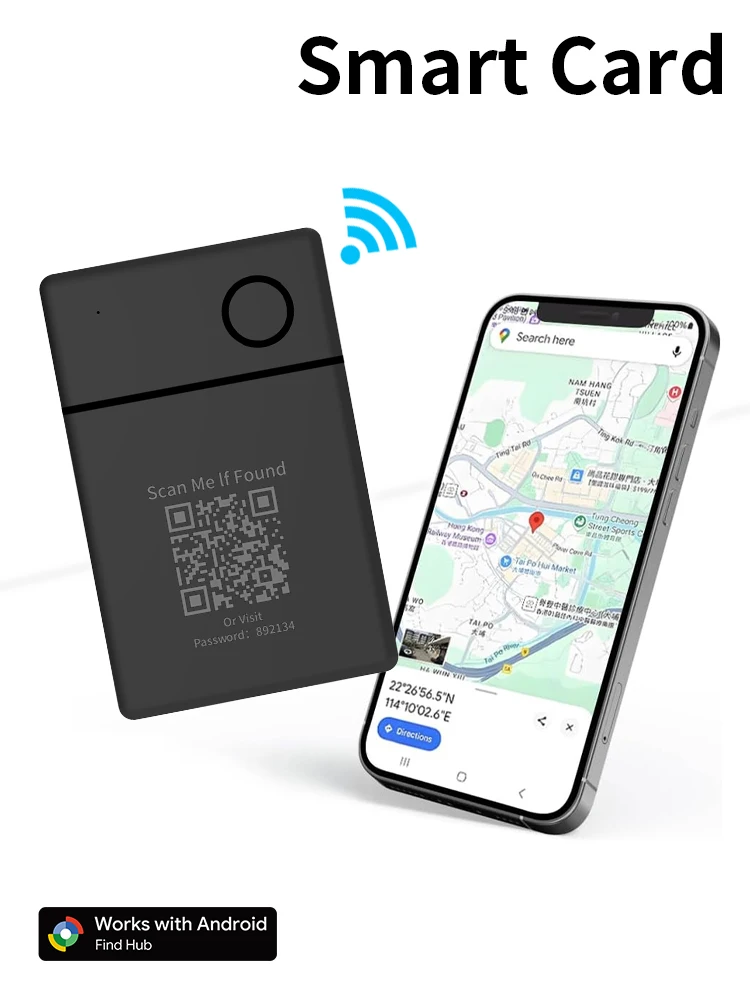 Wireless Rechargeable GPS Card Tracker Google Certified Android Locator for Xiaomi Pixel QR Code Anti Loss Billfold Smart Tag