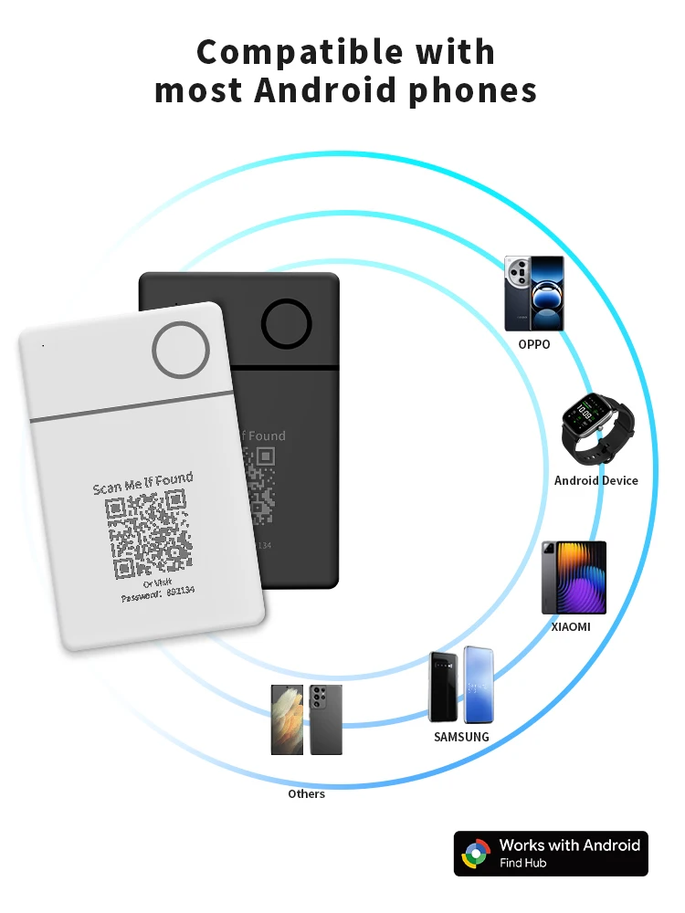 Wireless Rechargeable GPS Card Tracker Google Certified Android Locator for Xiaomi Pixel QR Code Anti Loss Billfold Smart Tag