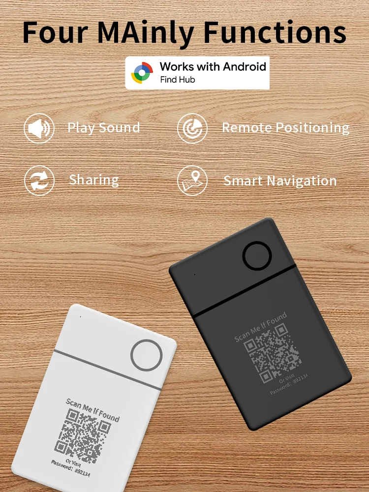 Wireless Rechargeable GPS Card Tracker Google Certified Android Locator for Xiaomi Pixel QR Code Anti Loss Billfold Smart Tag