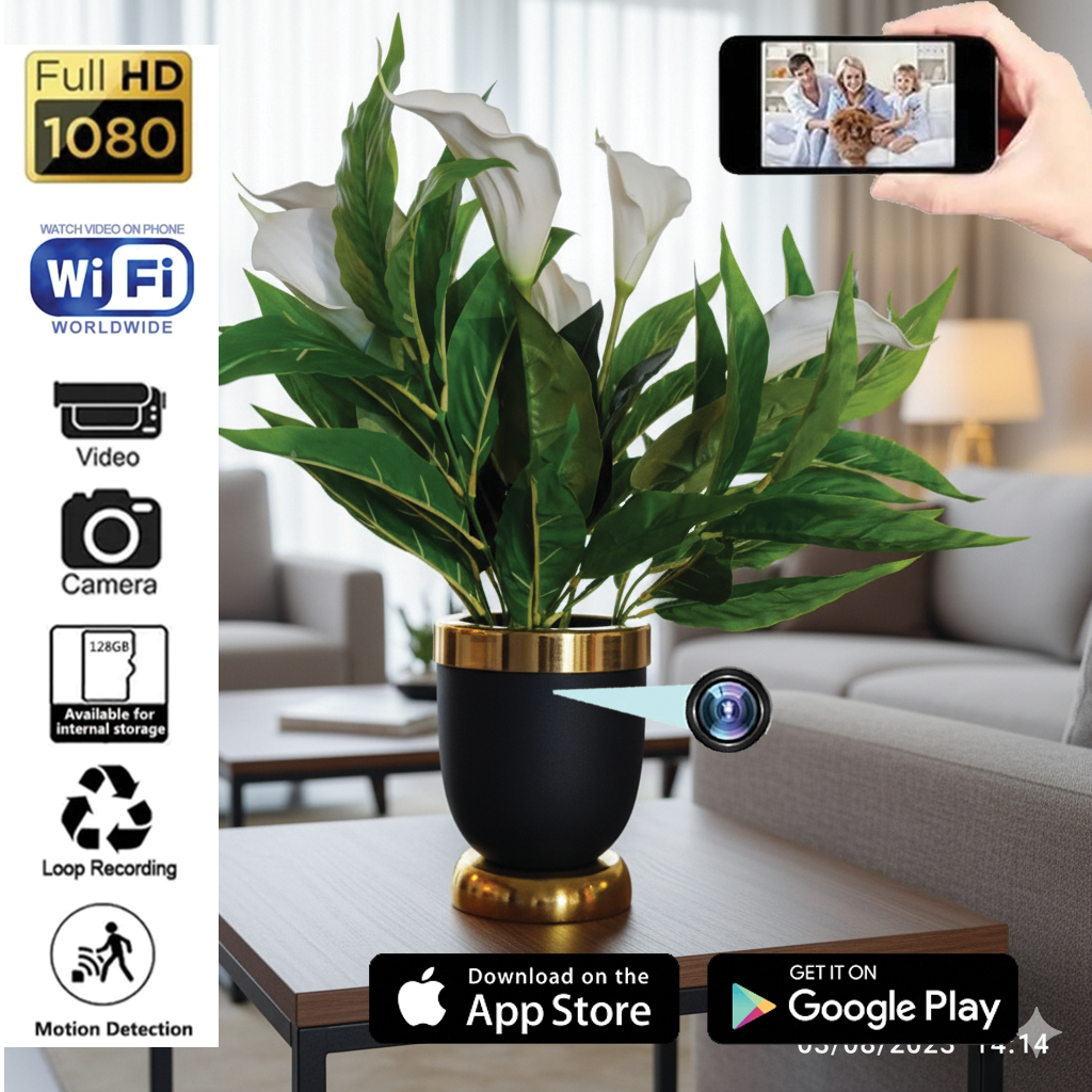 1080P UHD WiFi Hidden camera disguised as a beautiful planter