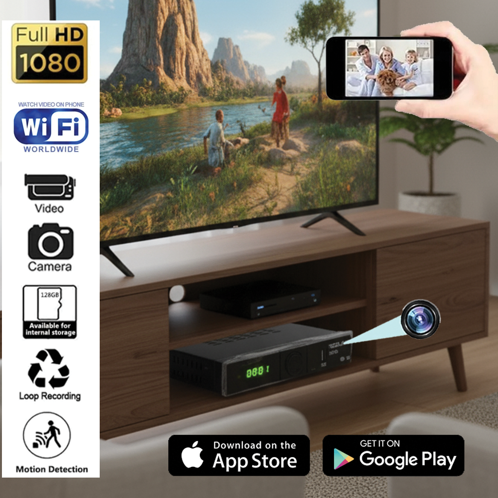 1080P UHD WiFi Hidden camera disguised as a satellite receiver with IPTV functionality.