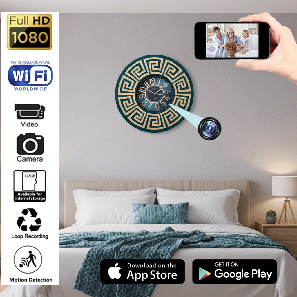 1080P UHD WiFi Hidden camera disguised as a wall clock
