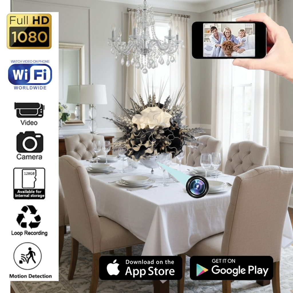 1080P UHD WiFi Hidden camera disguised as a vase with a unique bouquet of flowers