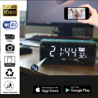 1080P  UHD WiFi Hidden camera disguised as a desk clock with a Bluetooth speaker 3
