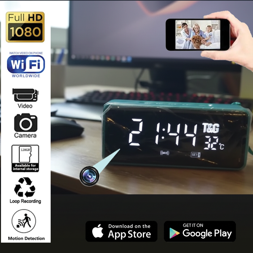 1080P UHD WiFi Hidden camera disguised as a desk clock with a Bluetooth speaker 3