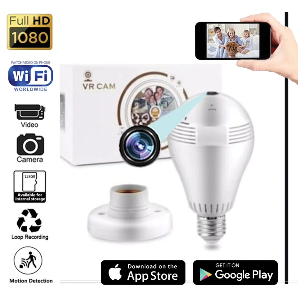 1080P UHD WiFi Hidden camera in the shape of a light bulb, 360 degrees