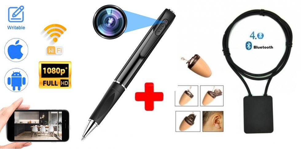 SPY SET - WiFi pen camera P2P live streaming with 1080P + Spy earpiece